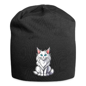 Proud white Maine Coon cat with blue eyes - Jersey Beanie - black - Front