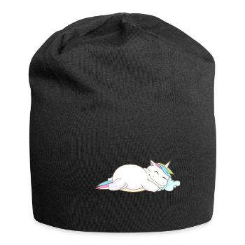 Einhorn Schlafen Müde Kopfkissen Chillen Geschenk - Jersey-Beanie - Schwarz - Vorne
