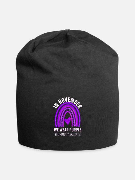 Im November tragen wir Lila, Frühgeburtlichkeit - Jersey-Beanie - Schwarz