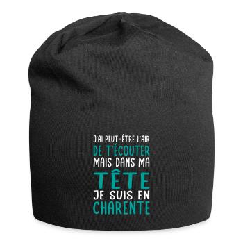 Dans ma tête je suis en Charente - Cadeau humour - Bonnet en jersey - noir - Devant