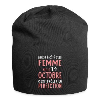 Anniversaire - Née 14 Octobre Frôler perfection - Bonnet en jersey - noir - Devant