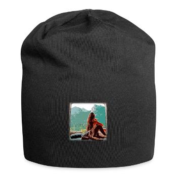 Frau in Hecktüre - Jersey-Beanie - Schwarz - Vorne