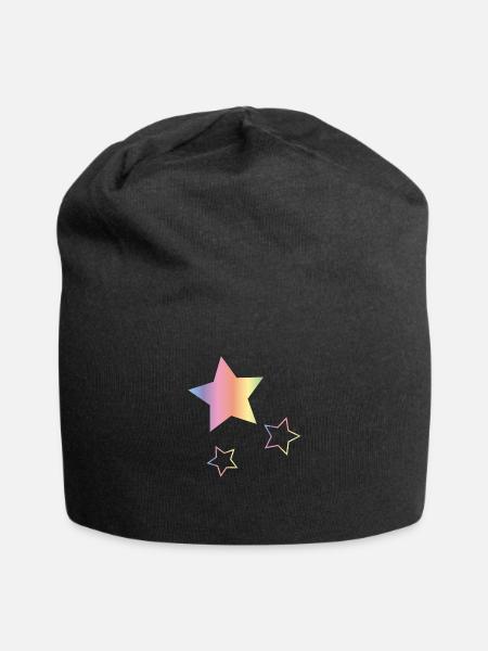 Regenbogen Sterne - Jersey-Beanie - Schwarz