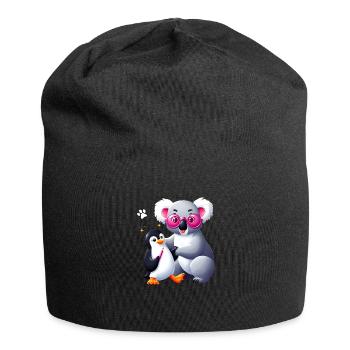 Bär und Pinguin mit rosa Brille - Jersey-Beanie - Schwarz - Vorne