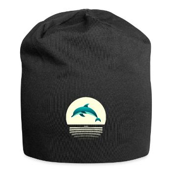 Delfin im Sprung - Jersey-Beanie - Schwarz - Vorne