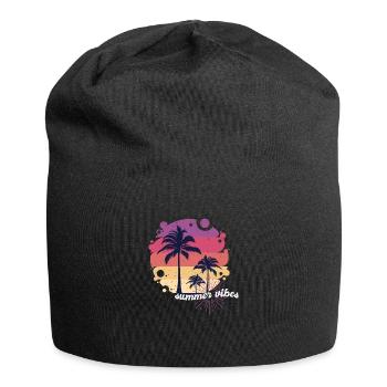 Sommer, Strand, Urlaub, Palmen, Meer - Jersey-Beanie - Schwarz - Vorne