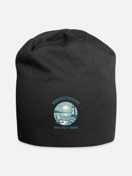 Nordseetherapie - Watt hilft immer - Jersey-Beanie - Schwarz
