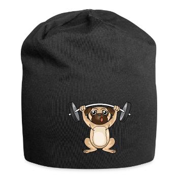 Chien mobylette séance d’entraînement poids haltères cadeau - Bonnet en jersey - noir - Devant