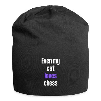 Even my cat loves chess - Jersey Beanie - black - Front