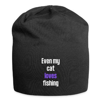 Even my cat loves fishing. - Jersey Beanie - black - Front