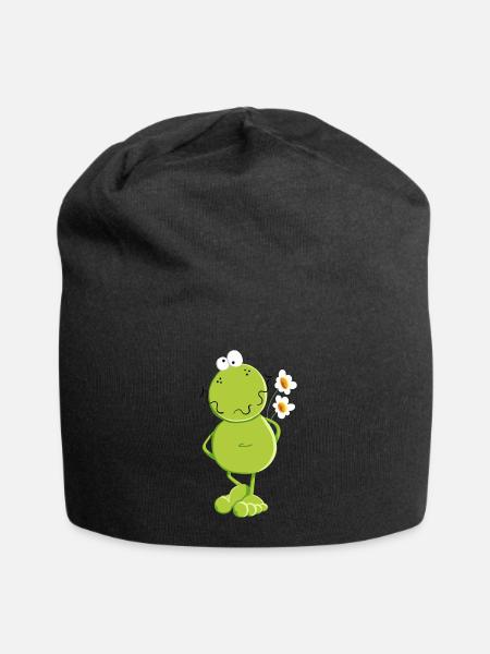 Frosch mit Blumen - Jersey-Beanie - Schwarz