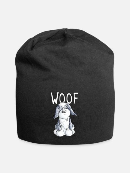 Woof Bearded Collie - Beardie - Geschenk - Comic - Jersey-Beanie - Schwarz