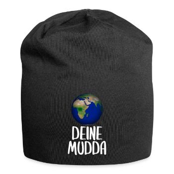 Weltkugel Schriftkunst Motiv - Jersey-Beanie - Schwarz - Vorne
