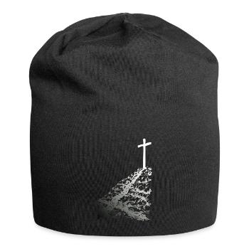 Croix blanche avec ombre - Bonnet en jersey - noir - Devant