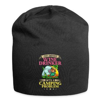 Camping Wine Drinker Beginner Camper Hiking - Jersey Beanie - black - Front
