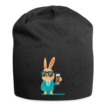 Cooles Häschen mit Bier und Sonnenbrille - Jersey-Beanie - Schwarz - Vorne