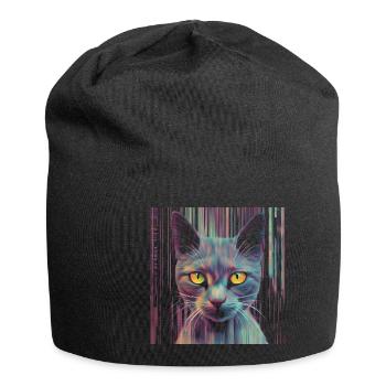Katze Glitch - Jersey-Beanie - Schwarz - Vorne