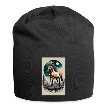 cheval sous la pleine lune - Bonnet en jersey - noir - Devant
