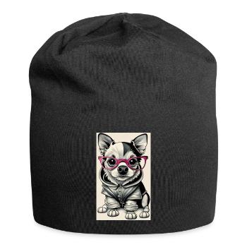 schwarz-weiße Hunderosa-Brille - Jersey-Beanie - Schwarz - Vorne