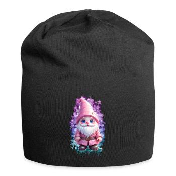 Pink Winter Gnome with SplashArt Background - Jersey Beanie - black - Front