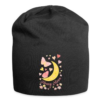 Lune de miel avec fleurs de coeur de lune et papillons - Bonnet en jersey - noir - Devant