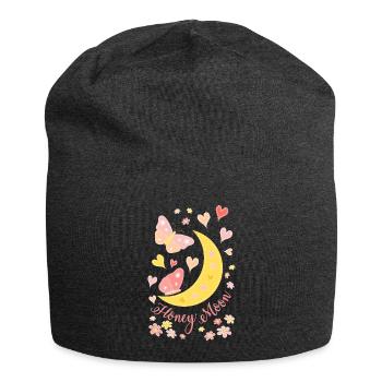 Lune de miel avec fleurs de coeur de lune et papillons - Bonnet en jersey - charbon - Devant