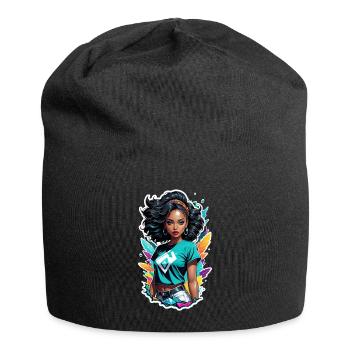 Afro Frau - Schönheit - Jersey-Beanie - Schwarz - Vorne