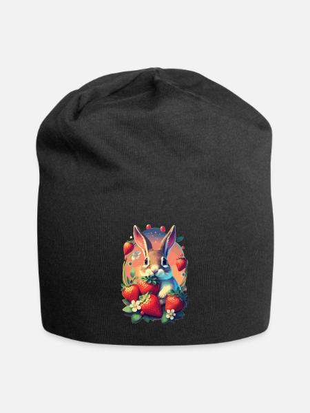 Cute Bunny with Strawberries - Jersey-Beanie - Schwarz