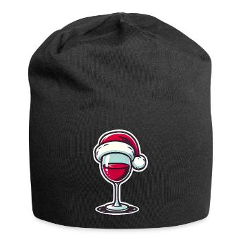 Festive Wine Glass with Santa Hat - Jersey Beanie - black - Front