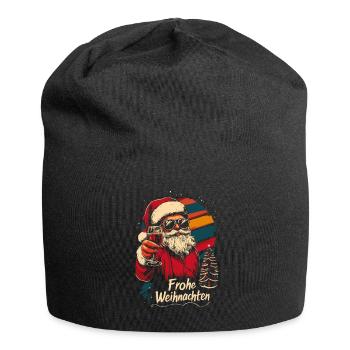 Cooler Weihnachtsmann mit Weinglas - Jersey-Beanie - Schwarz - Vorne
