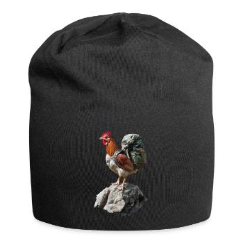 Huhn Hahn - Jersey-Beanie - Schwarz - Vorne