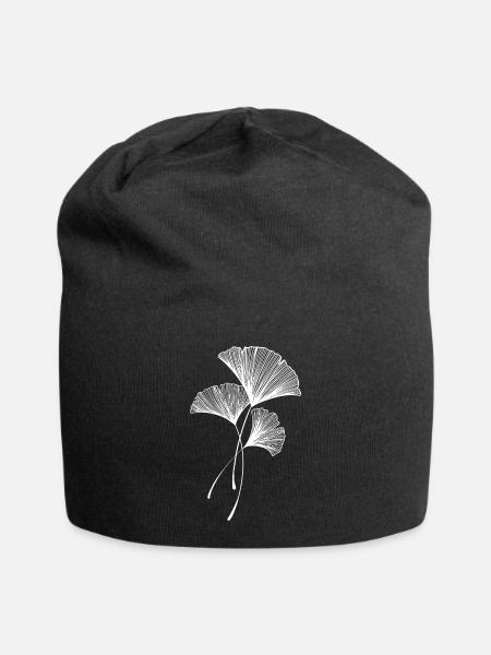 Design botanique minimaliste de feuille de ginkgo - Bonnet en jersey - noir