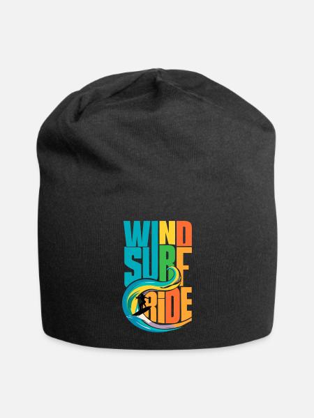 Farbenfrohe Windsurf-Ride-Action-Kunst - Lebendige Gewässer - Jersey-Beanie - Schwarz