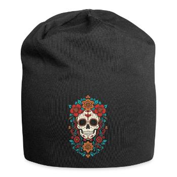 Couronne florale crâne en sucre - Bonnet en jersey - noir - Devant