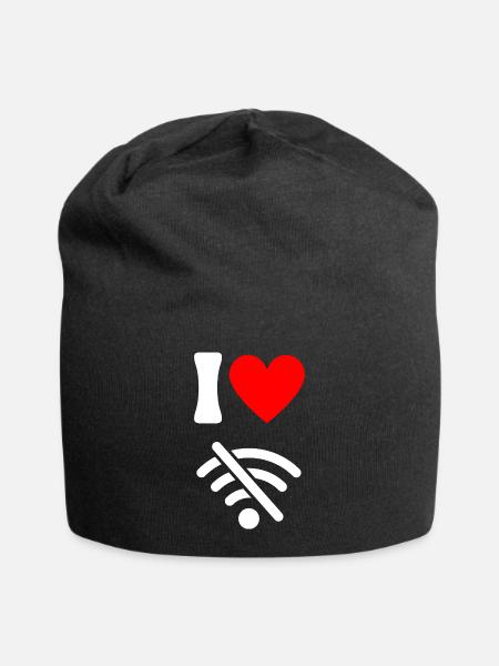 I love Offline - Digital Detox ohne Wifi wlan - Jersey-Beanie - Schwarz