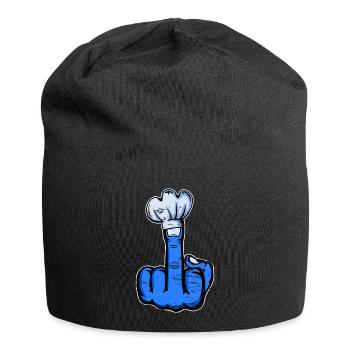 Mittelfinger Stinkefinger Kochmütze Design Blau - Jersey-Beanie - Schwarz - Vorne