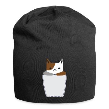 Poche poitrine avec chat - Bonnet en jersey - noir - Devant