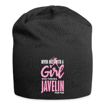 Javelin thrower with fun statement - Jersey Beanie - black - Front