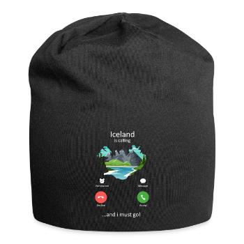Iceland Is Calling And I Must Go Travel Art - Jersey Beanie - black - Front