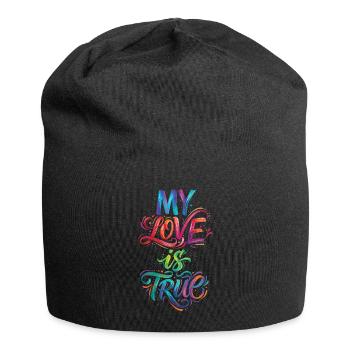 Meine Liebe ist wahr, farbenfroher Text, Malerei, Druck, - Jersey-Beanie - Schwarz - Vorne