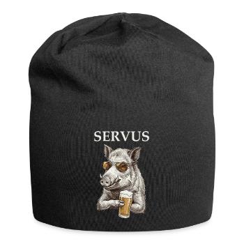 Funny Servus Wild Boar with Beer - Jersey Beanie - black - Front