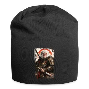 Art japonais - Singe des neiges japonais - Samouraï - Bonnet en jersey - noir - Devant