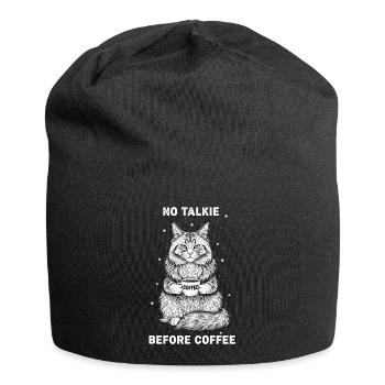 No conversation in front of coffee lover cat - Jersey Beanie - black - Front