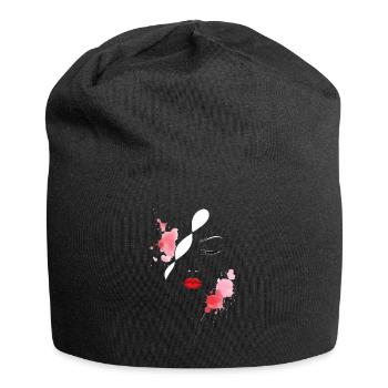 Frauengesicht mit roten Lippen - Jersey-Beanie - Schwarz - Vorne