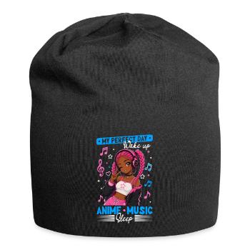 Anime and Music Chibi Black Girl - Jersey-Beanie - Schwarz - Vorne