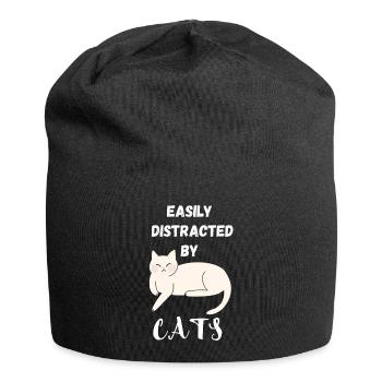 Leicht von Katzen abgelenkt - Jersey-Beanie - Schwarz - Vorne