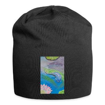 Blue tropical fish over lotus - Jersey Beanie - black - Front