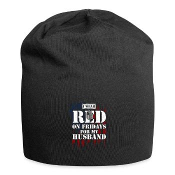 I Wear RED On Fridays For My Hus... - Jersey Beanie - black - Front