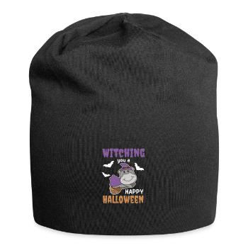 Hippo Hexe Hexen Witching you a Happy Halloween - Jersey-Beanie - Schwarz - Vorne