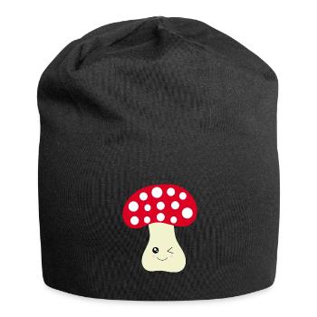 Kawaii Mushroom Toadstool cute red with face - Jersey Beanie - black - Front